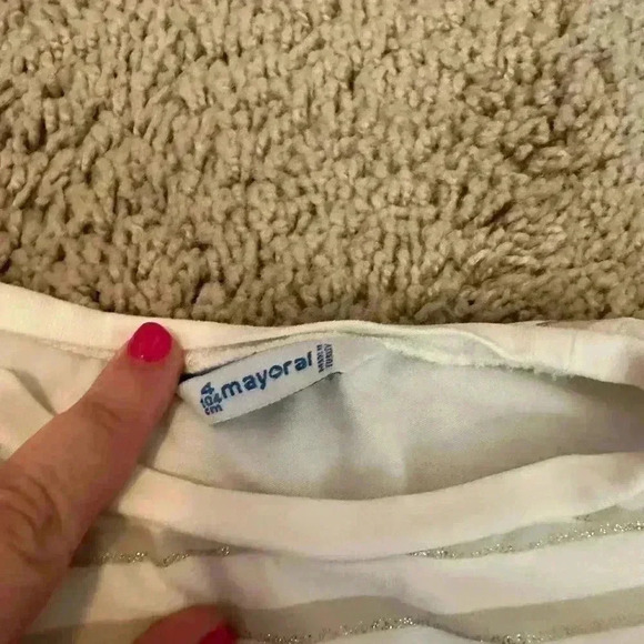 Mayoral Gold “Joy” Long Sleeve Shirt Size 4 Christmas Winter Sequin Gold Santa - Picture 4 of 4